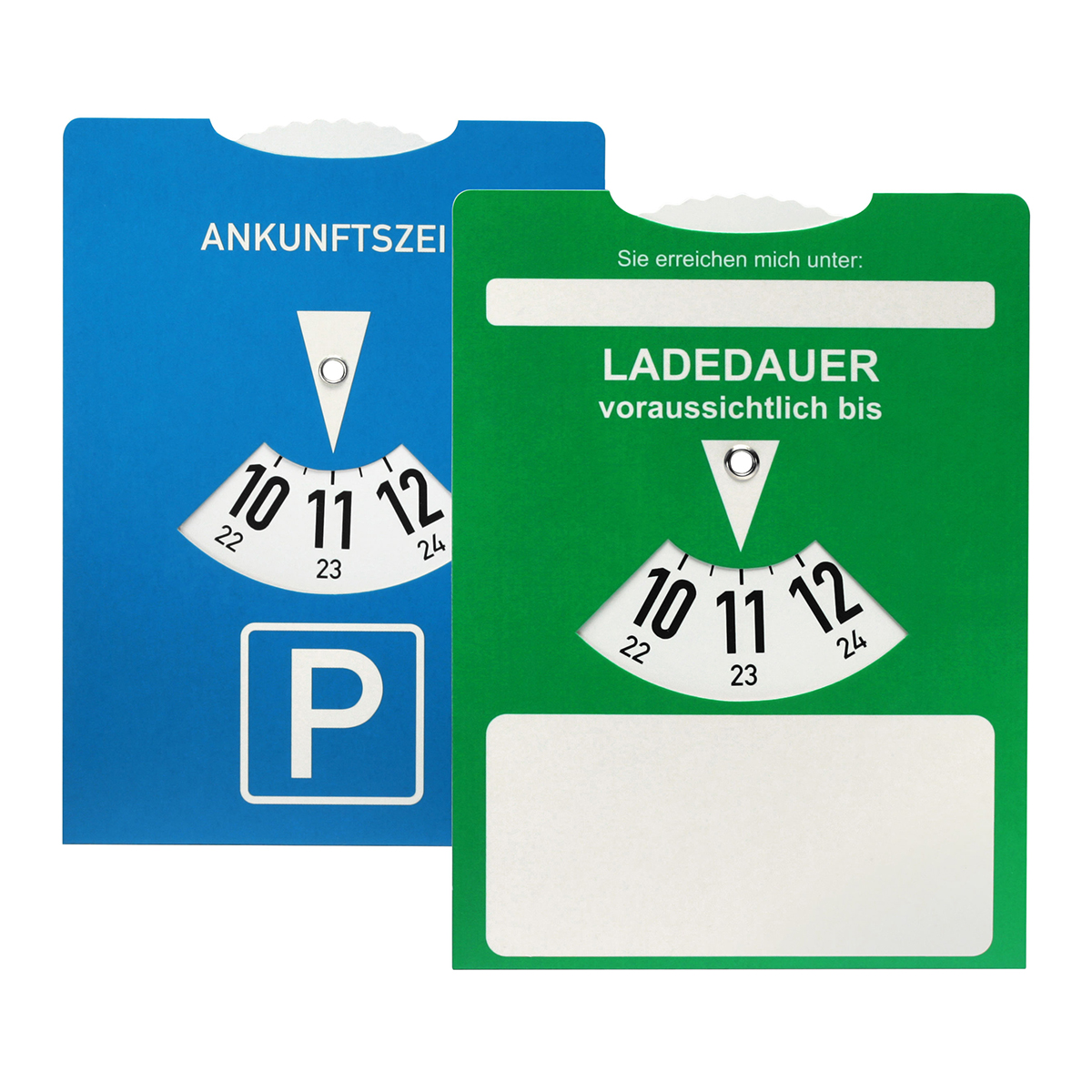 Kartonparkscheibe mit Ladedaueranzeige für E-Autos als Werbeartikel mit Logo bedrucken